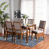 Baxton Studio Suvi-Grey/Walnut-7PC Dining Set Suvi Modern and Contemporary Grey Fabric Upholstered and Walnut Brown Finished Wood 7-Piece Dining Setr